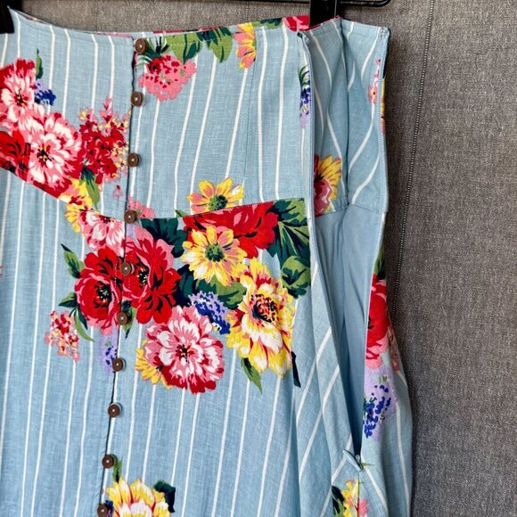 Anthropologie Maeve Linen Blend Stripe Floral Claudette Midi Skirt Size Size 14 - Picture 6 of 14